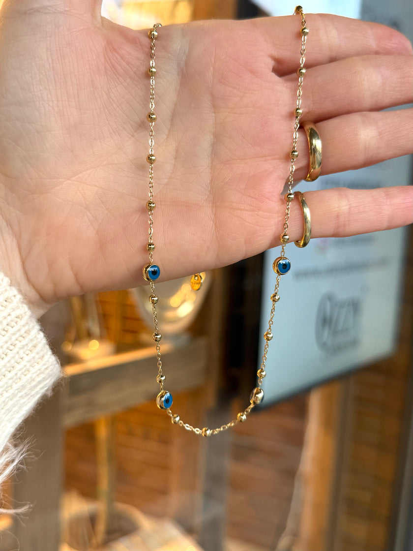 4 Nazar Boncuklu Topçuk Zincir Çelik Kolye