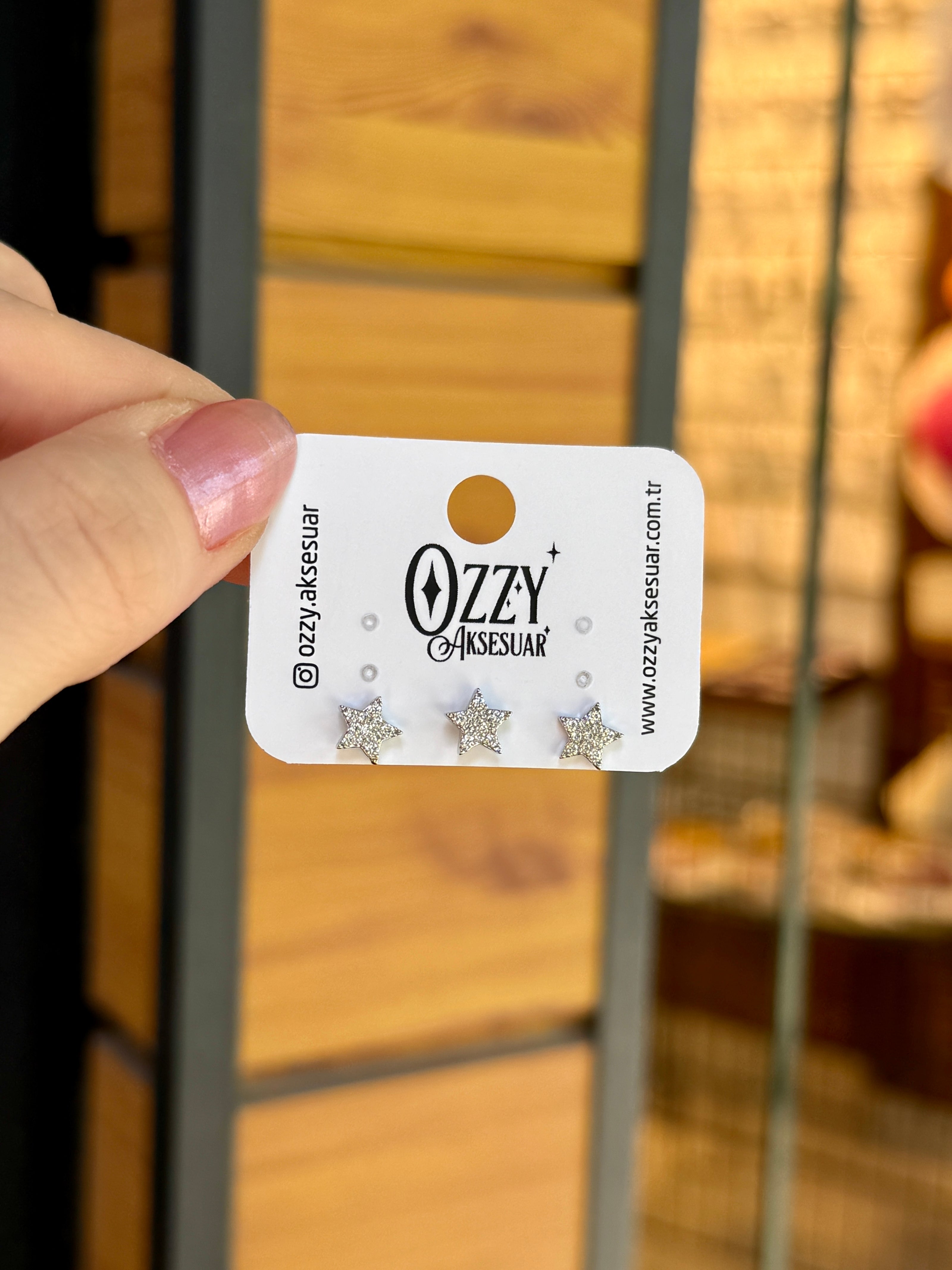 Gömme Taşlı Yıldız Model 3'lü Set Küpe Gümüş Renk