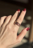 Gömme Taş İşlemeli 3 Sıra Bombe Model Ayarlanabilir Yüzük Fuşya Taşlı