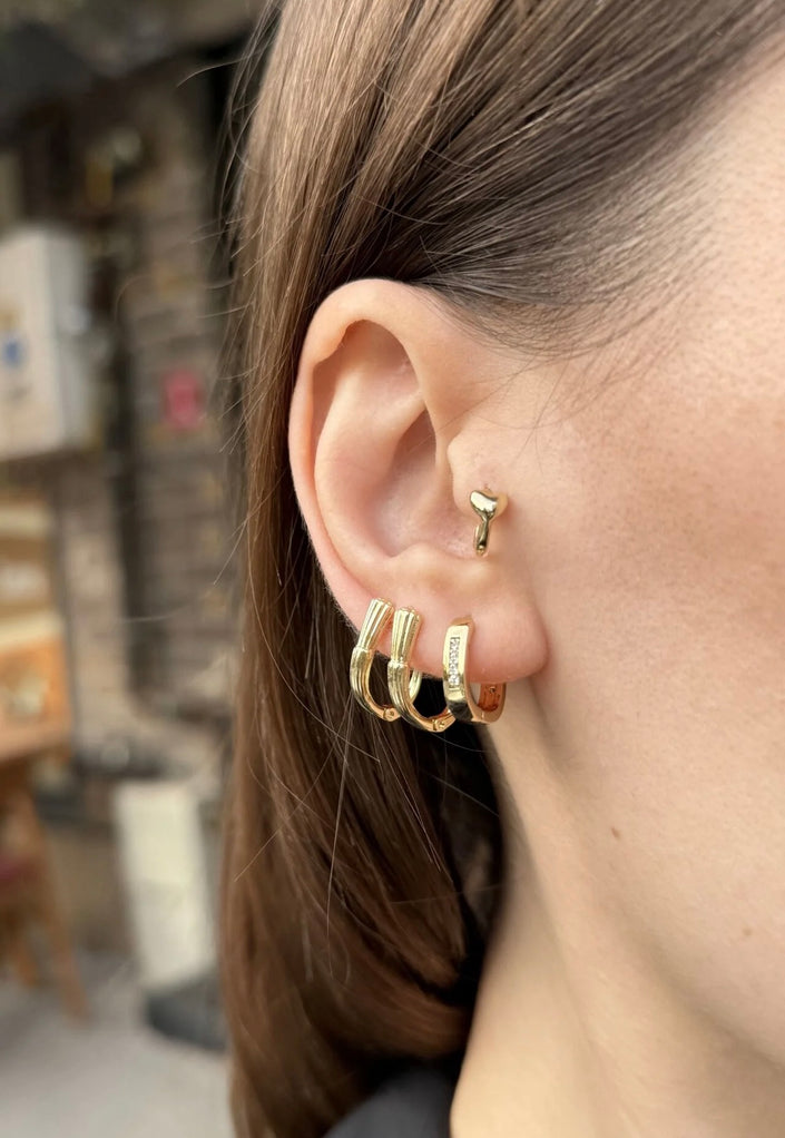 VIP Ön ve Arkası Sıra Taşlı Hafif Oval Halka Küpe 14K