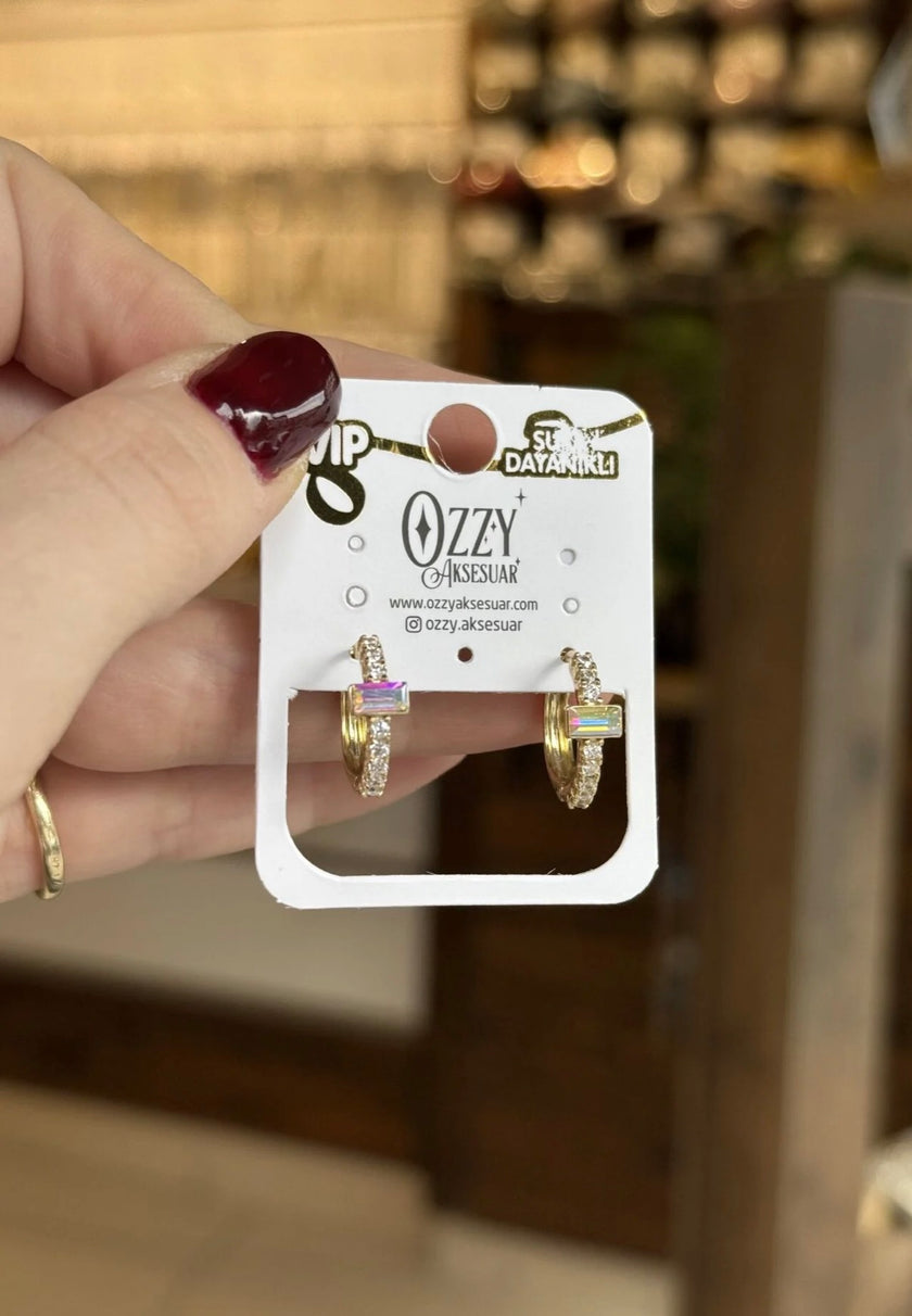 VIP Opal Baget Taşlı Halka Küpe 14K