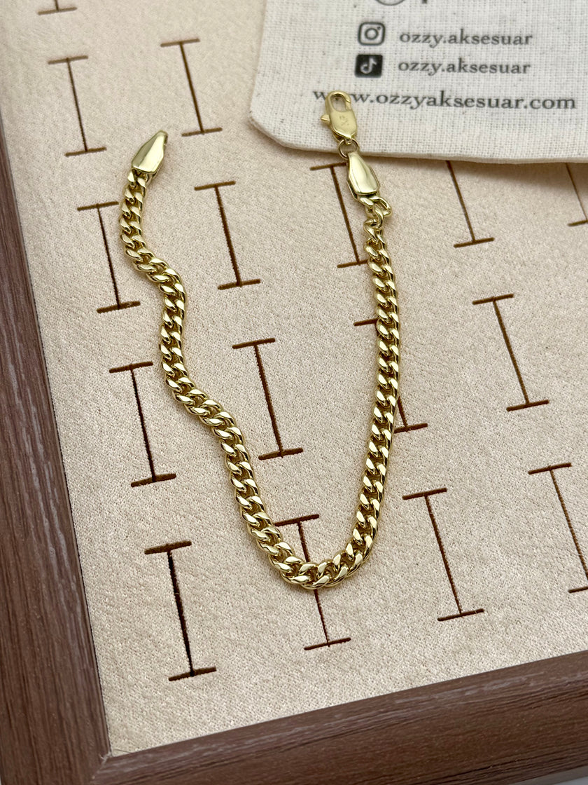 VIP Düz Elmas Kesimli Sade Zincir Bileklik 18 cm