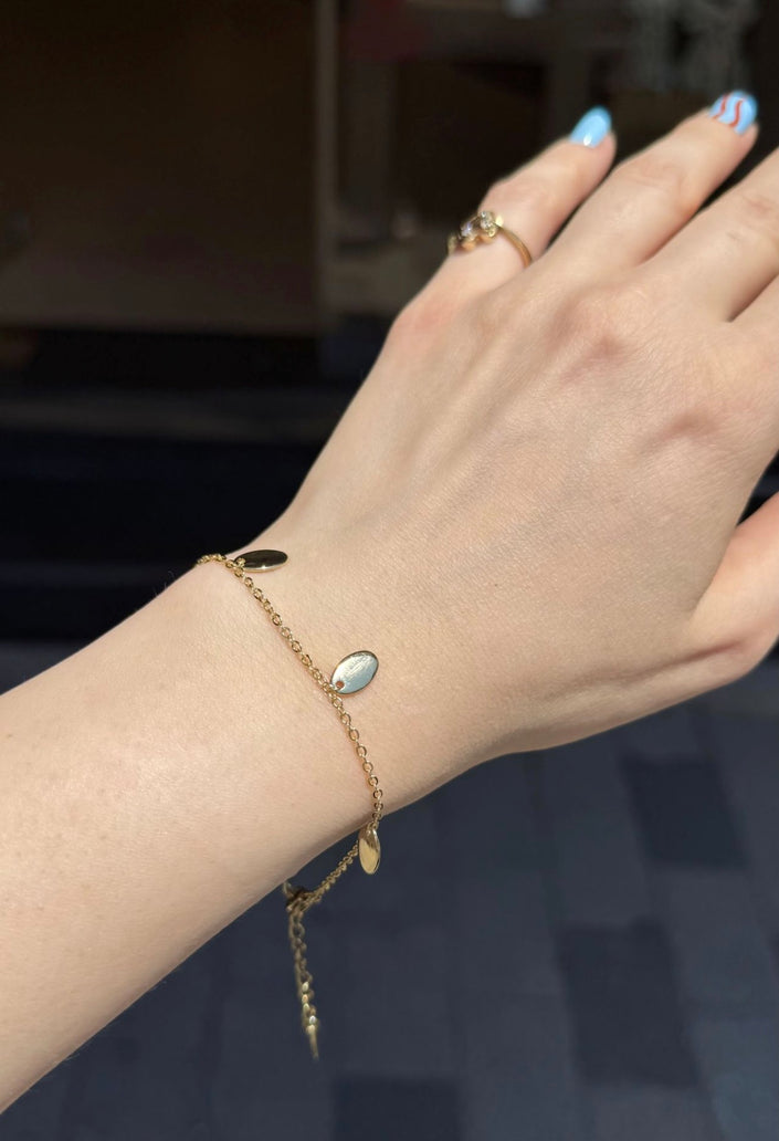 VIP Sıra Oval Pullu Zincir Bileklik 14K 18 + 3 cm