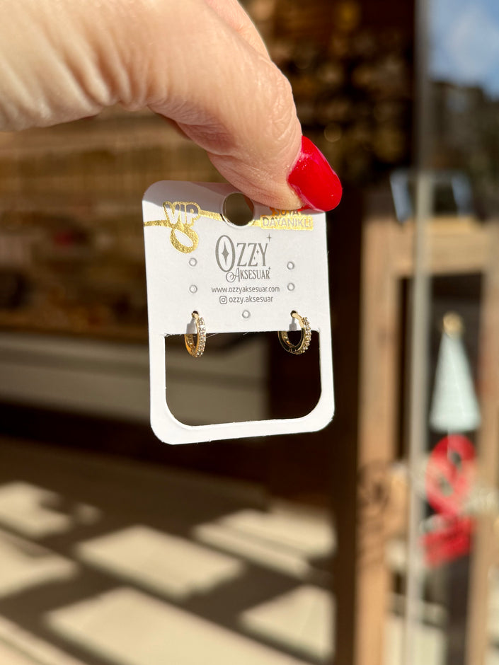 VIP Önü Sıra Taşlı Minik Halka Küpe Tragusa Uygun