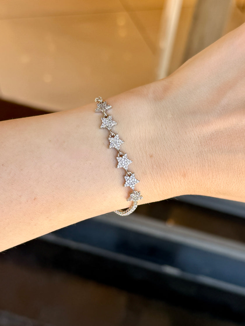 Sıra Taşlı Yıldızlı Su Yolu Bileklik 15 + 2 cm Gümüş Renk