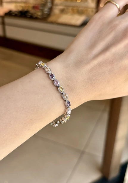 Soft Renk Oval Sıra Zirkon Taşlı Bileklik Gümüş Renk