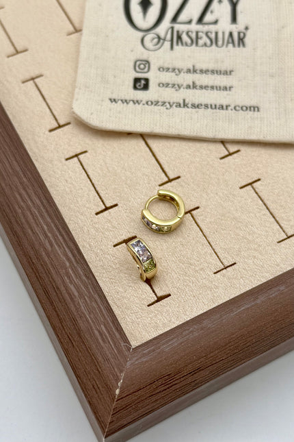 VIP Soft Renk 3 Taşlı Halka Küpe 14K