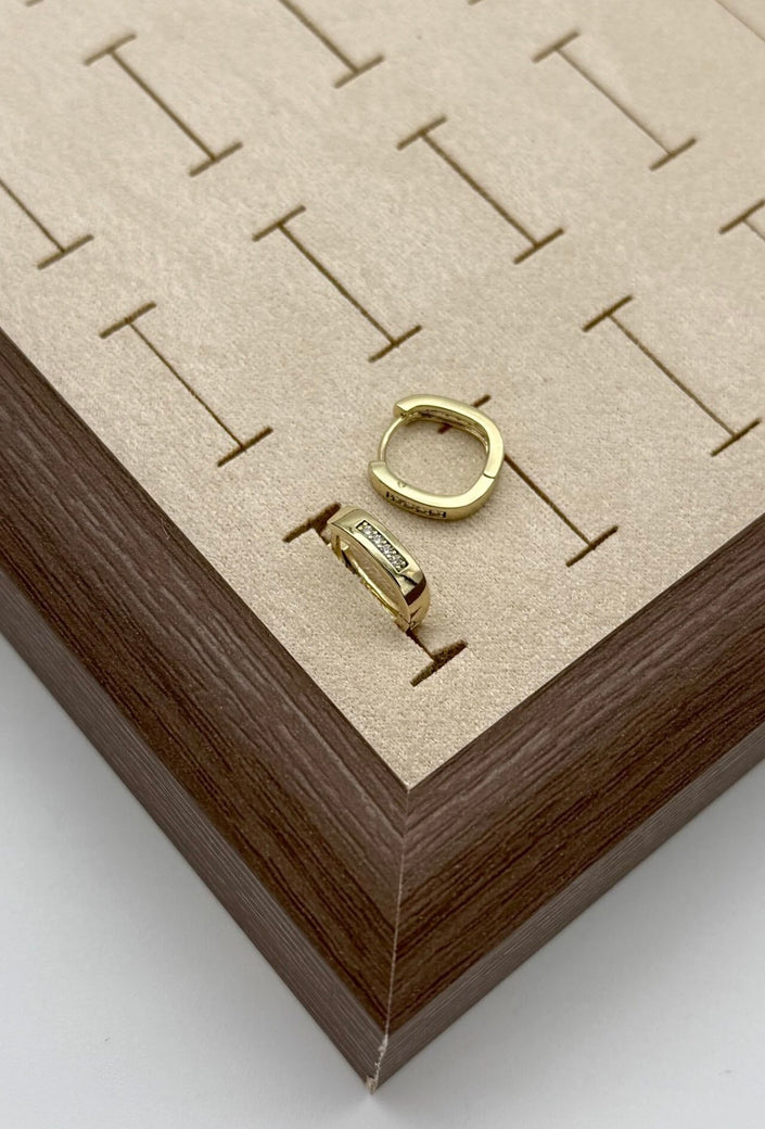 VIP Ön ve Arkası Sıra Taşlı Hafif Oval Halka Küpe 14K