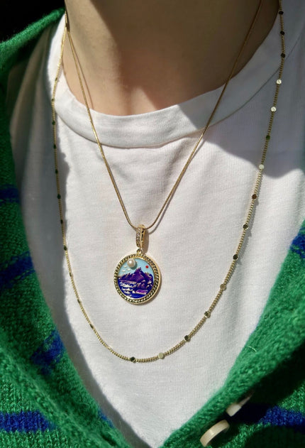 Art Serisi İnci Detay Manzara Model Çelik Kolye 45cm