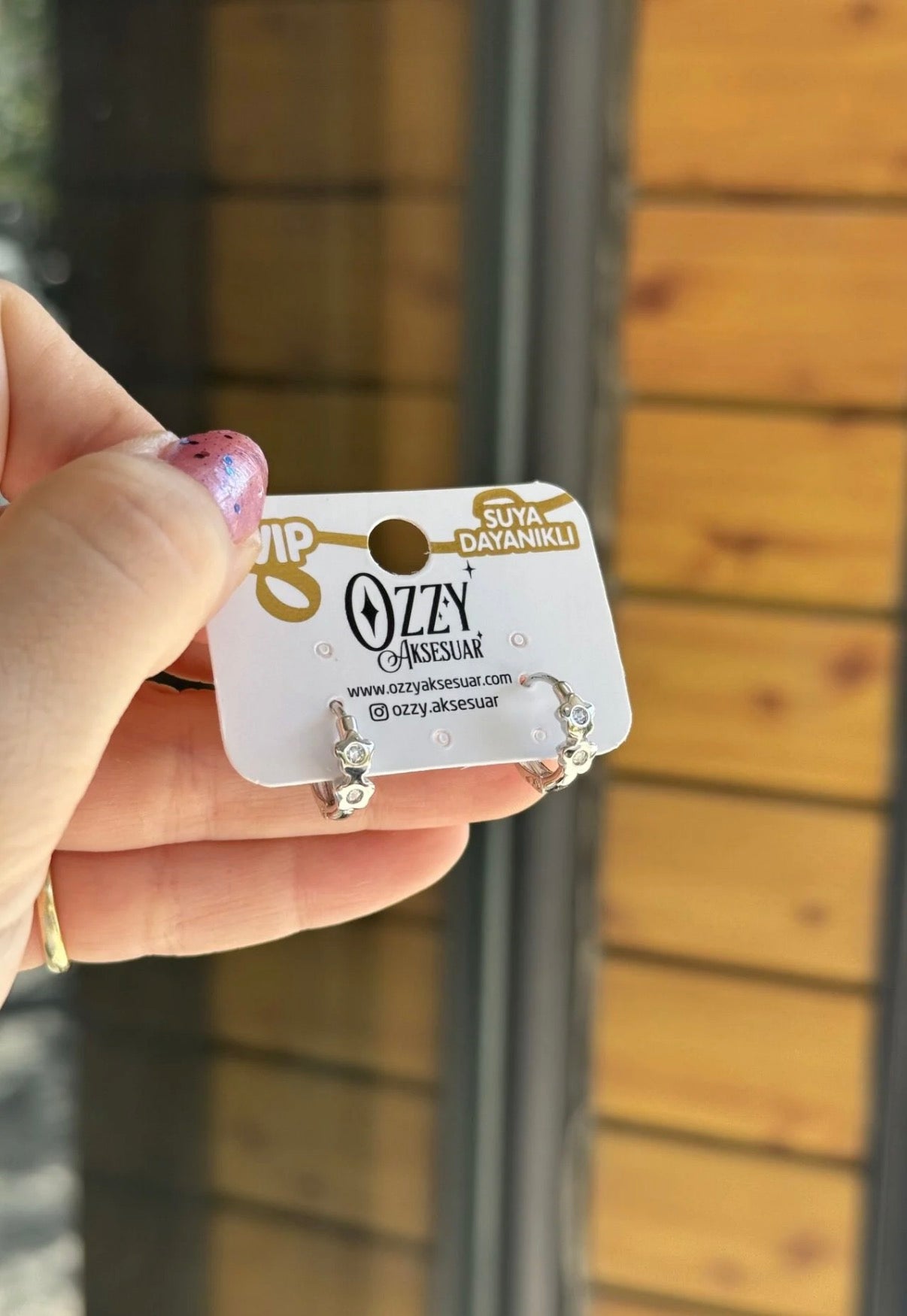 VIP İçi Taşlı Çift Çiçekli Halka Küpe Gümüş Renk