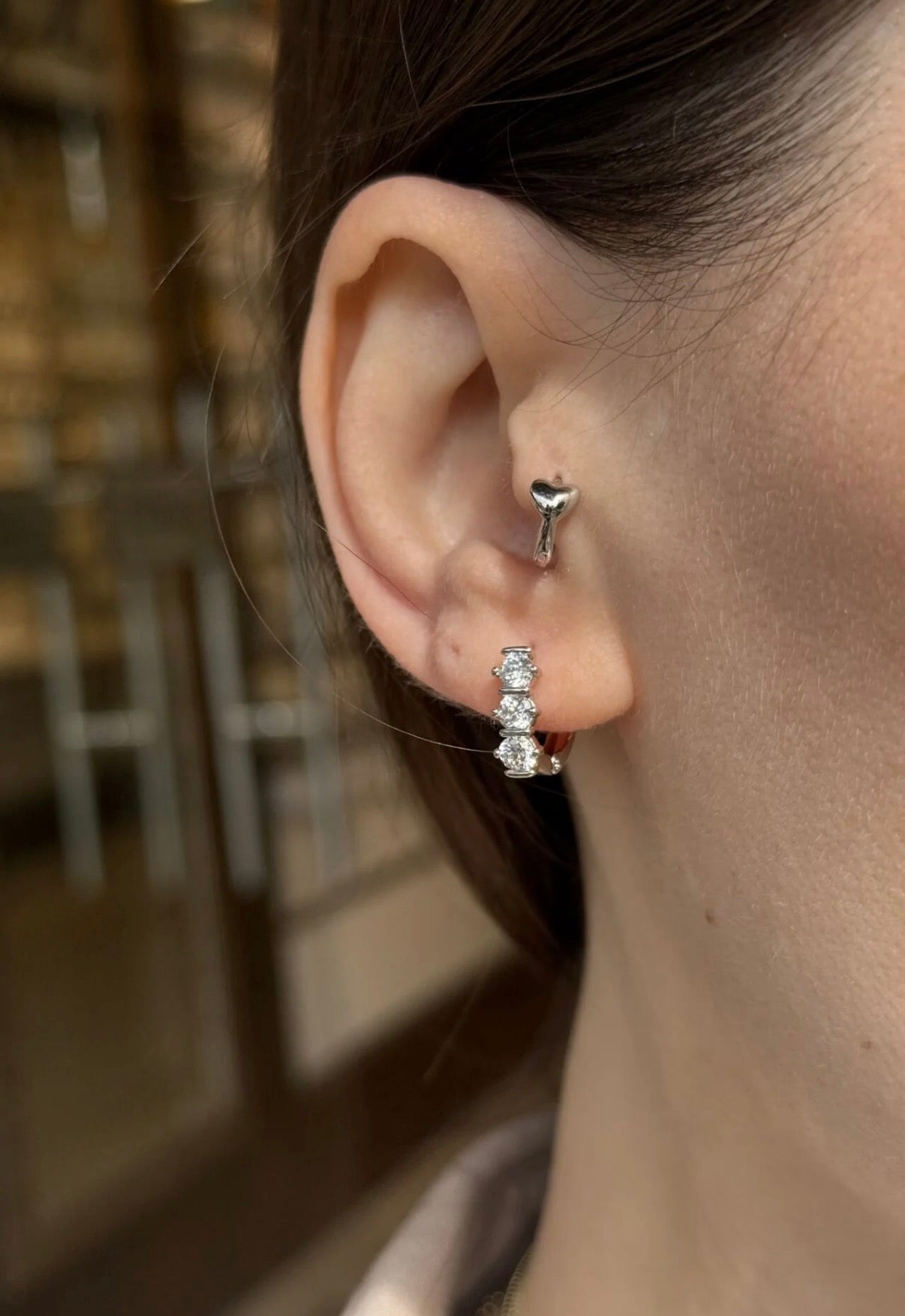 VIP 3 Sıra Zirkon Taşlı Oval Halka Küpe Gümüş Renk