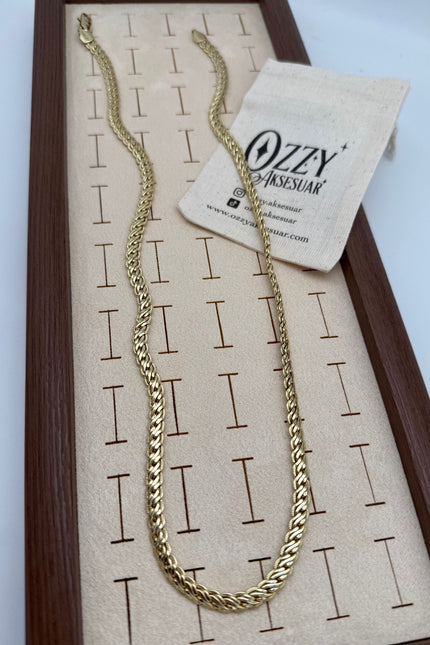 VIP Hasır Örgü Zincir Kolye 55 cm 14K