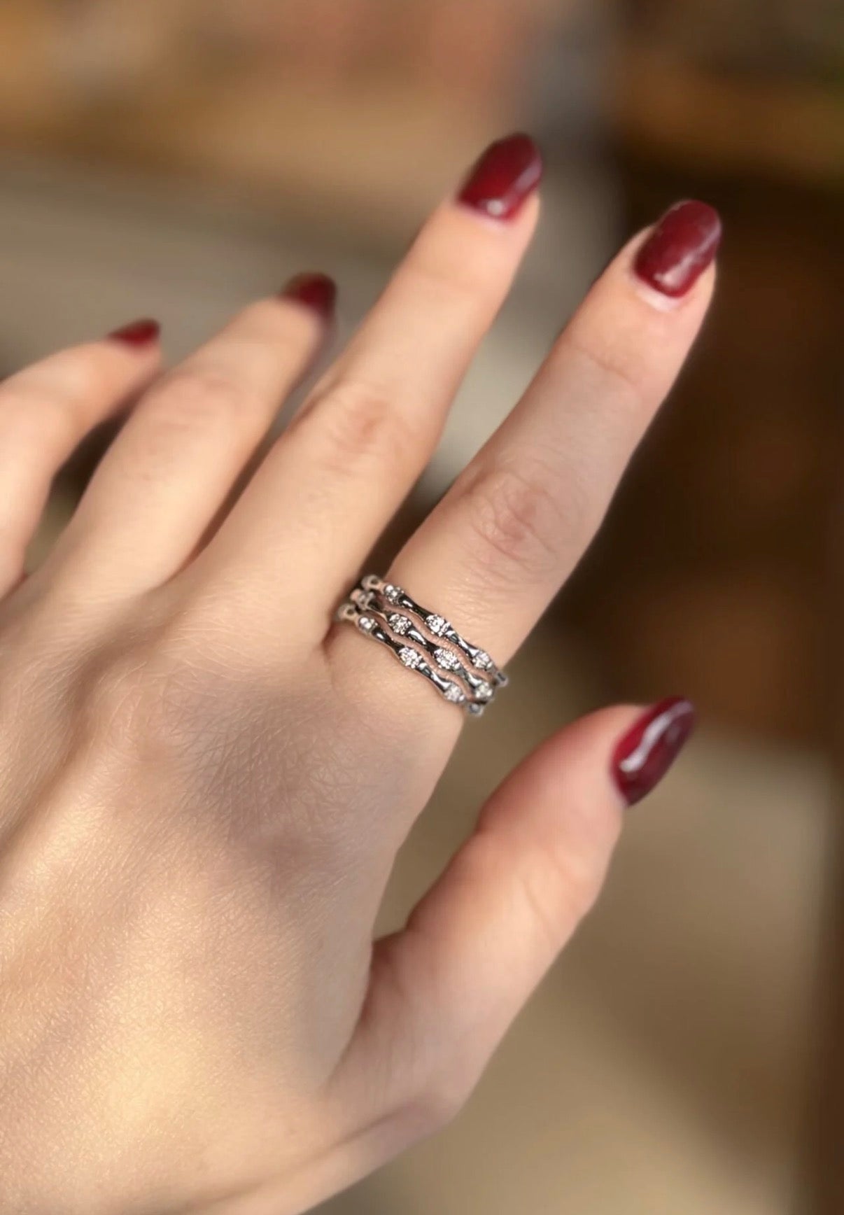 Taş Detaylı 3 Sıra Eklem Model Ayarlanabilir Yüzük Gümüş Renk