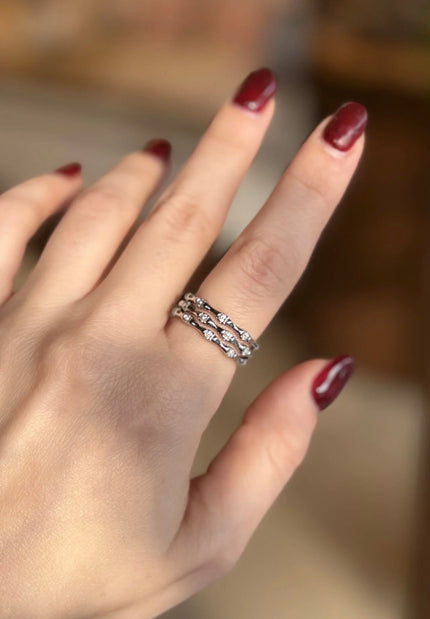 Taş Detaylı 3 Sıra Eklem Model Ayarlanabilir Yüzük Gümüş Renk