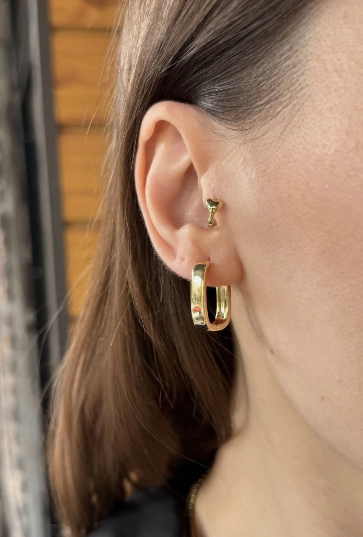 VIP Oval Köseli Dikdörtgen Halka Küpe 14K