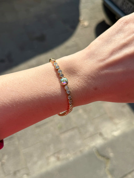 VIP Ortası Opal Renkli Zirkon Taşlı Su Yolu Bileklik 17 + 2 cm
