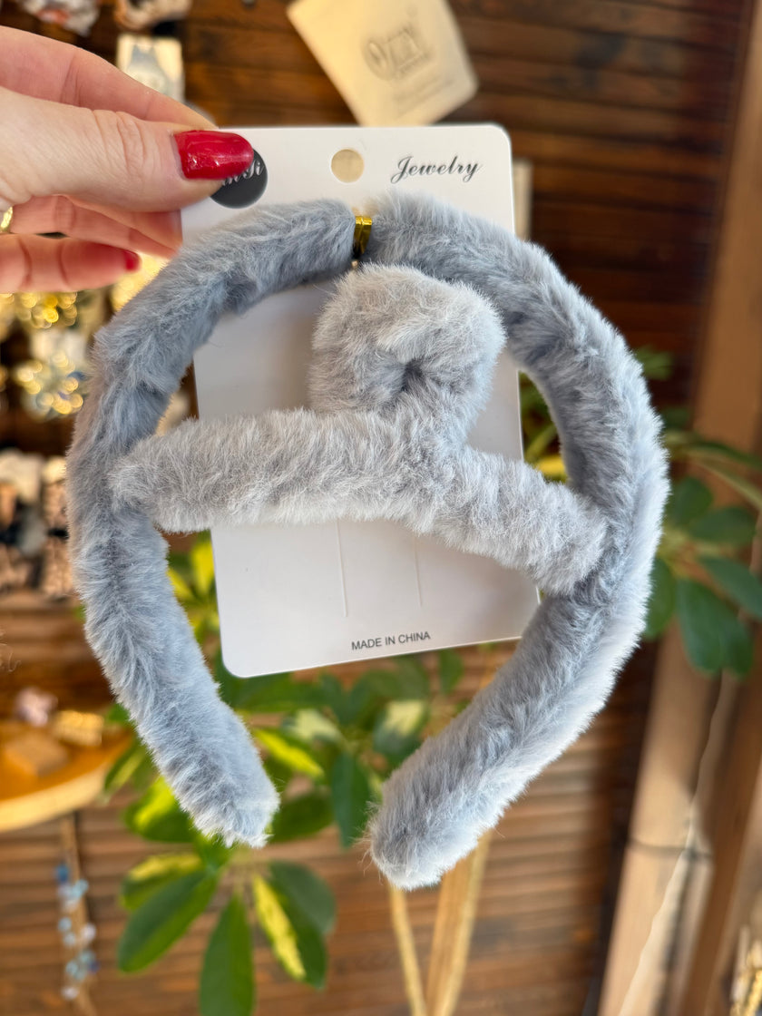 Peluş Taç Toka Seti Açık Mavi Renk