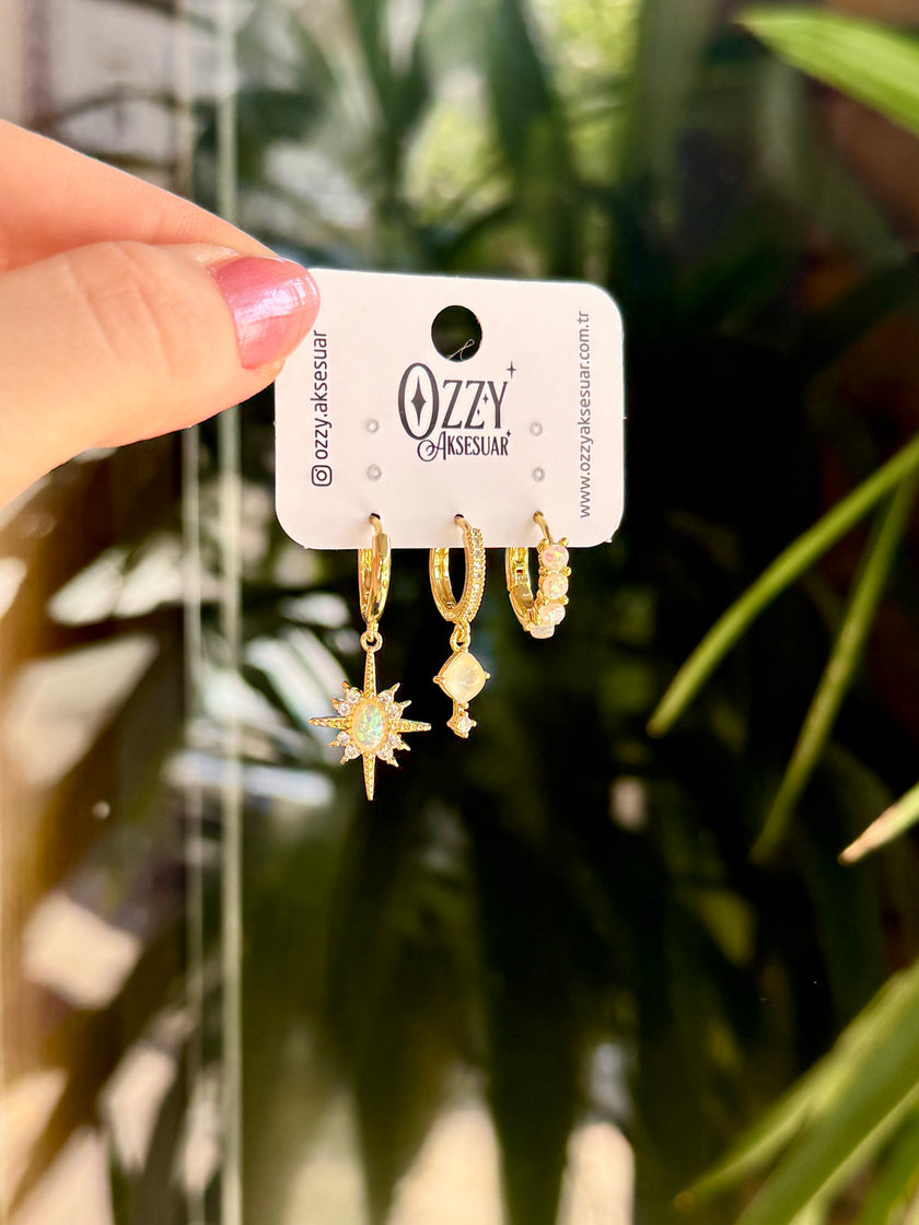 Sedefli Yıldız Model 3'lü Set Küpe