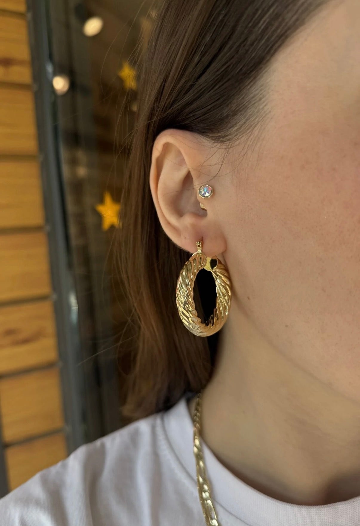 Burgulu Kalın Halka Küpe Büyük 14K