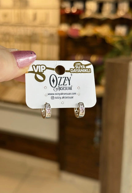 VIP Soft Renk 3 Taşlı Minik Halka Küpe Gümüş Renk