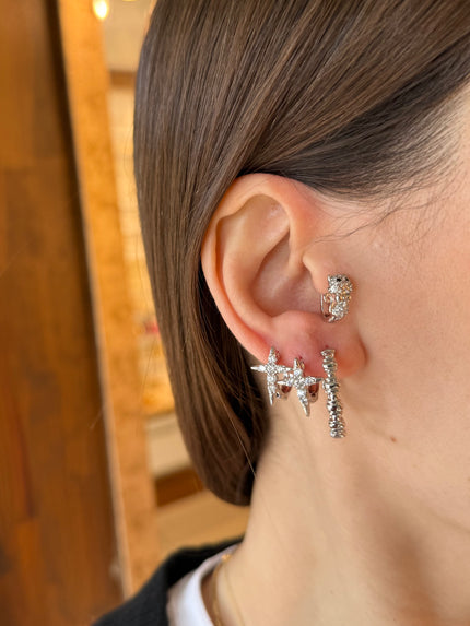 VIP Gömme Taşlı Kuzey Yıldız Halka Küpe Gümüş Renk