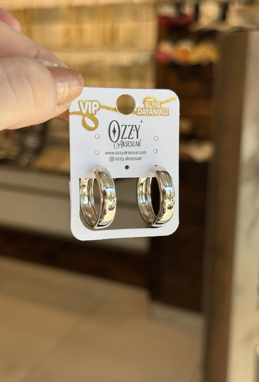 VIP Sade Halka Küpe Büyük Boy Gümüş Renk