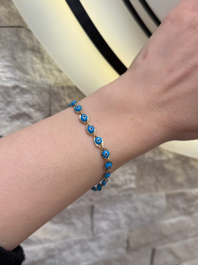 VIP Kenarı İşlemeli Sıra Nazar Boncuklu Bileklik 16 + 4 cm