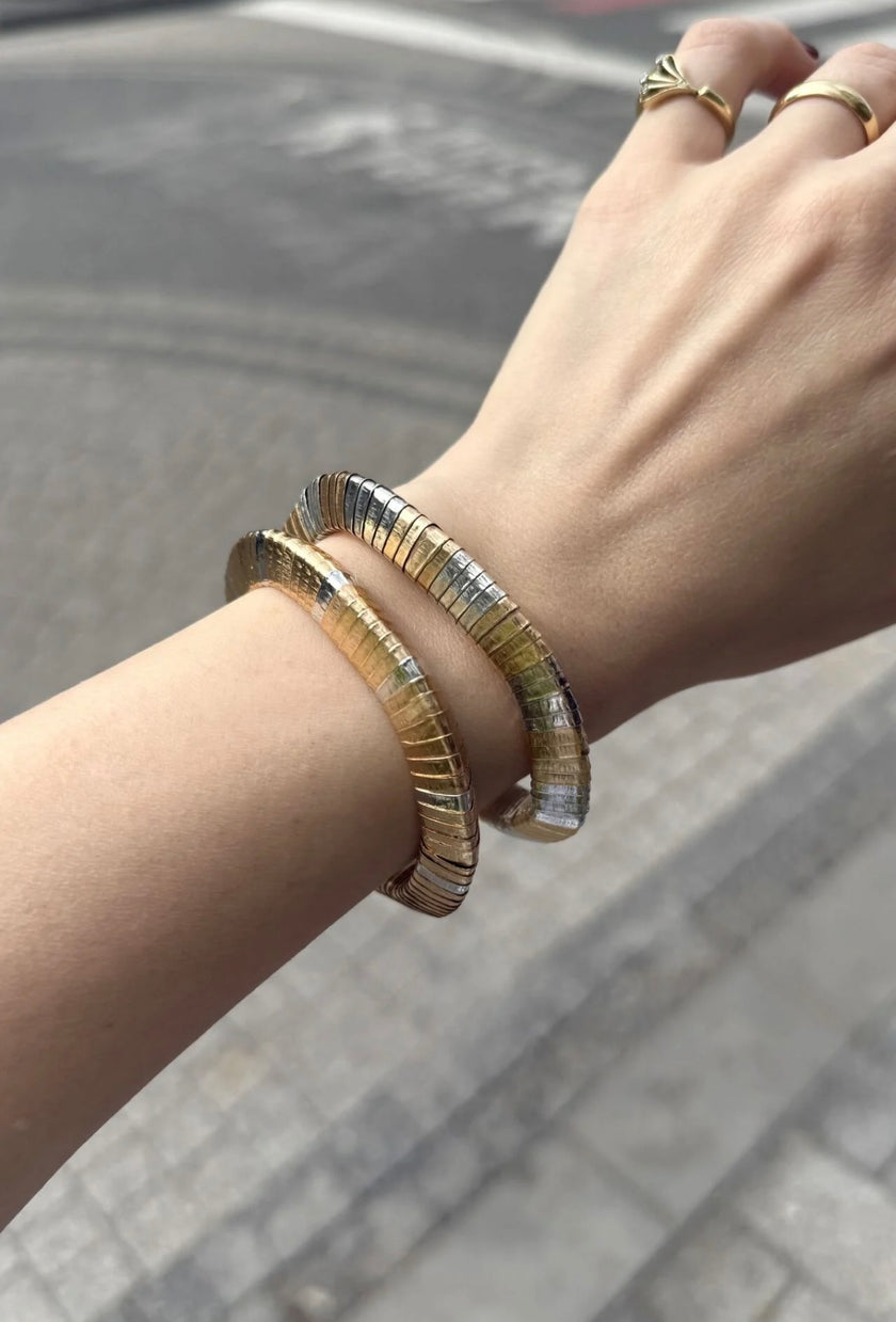 Marka Model Lastikli İkili Sıra Piramit Bileklik İki Renkli