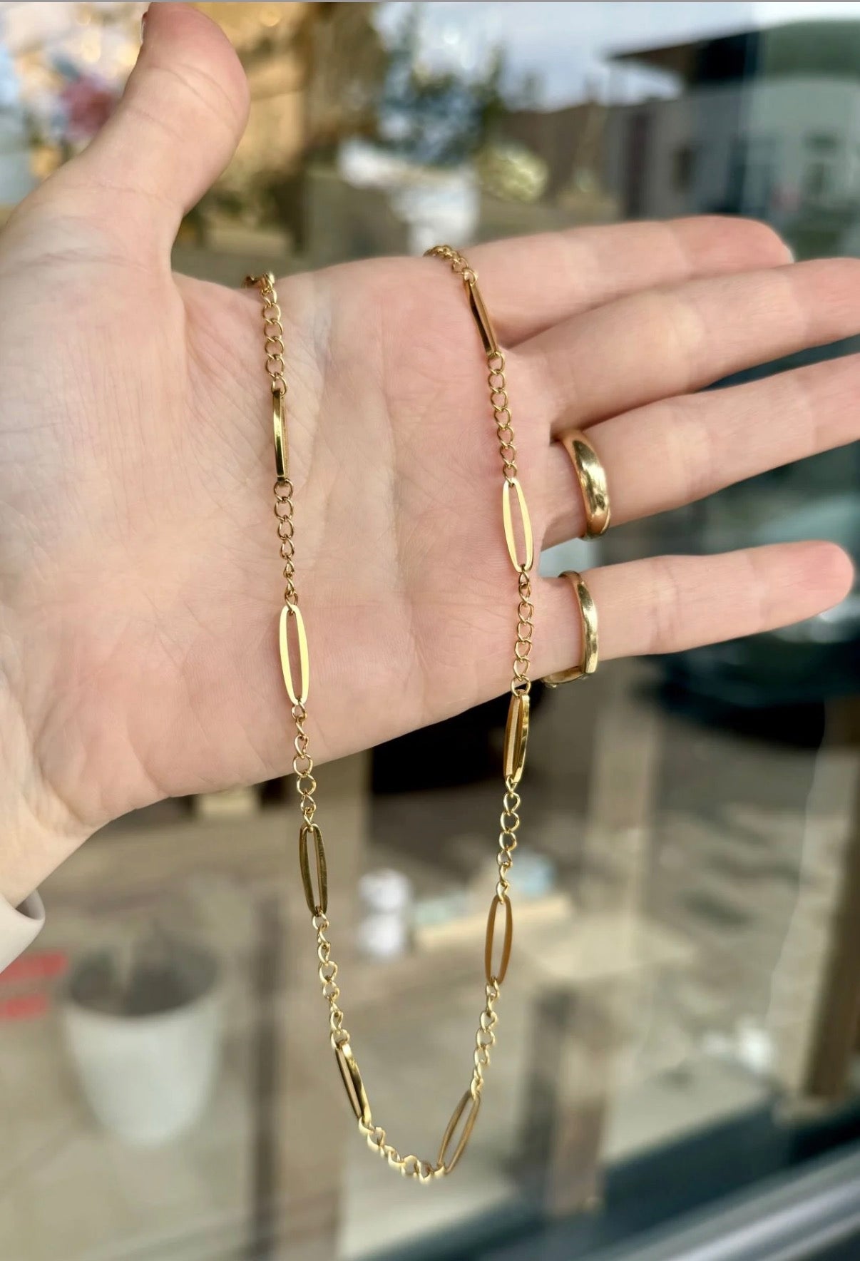 VIP Oval Zincir Detaylı Kolye 45 cm 14K