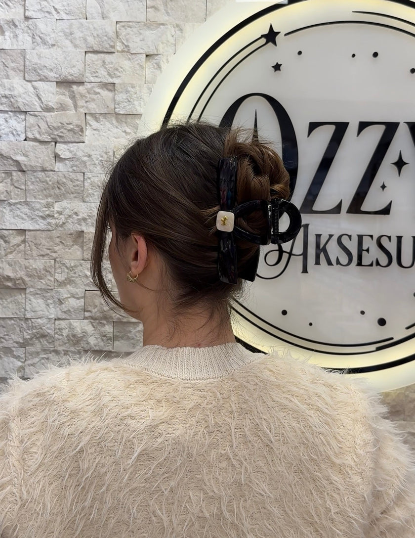 Agatha Model Büyük Boy Asetat Mandal Toka Siyah