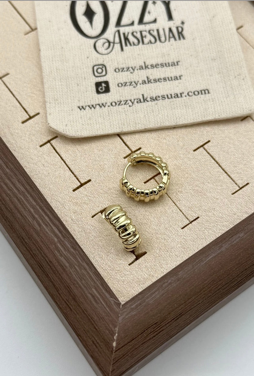 VIP Sıra Kemerli Halka Küpe 14K