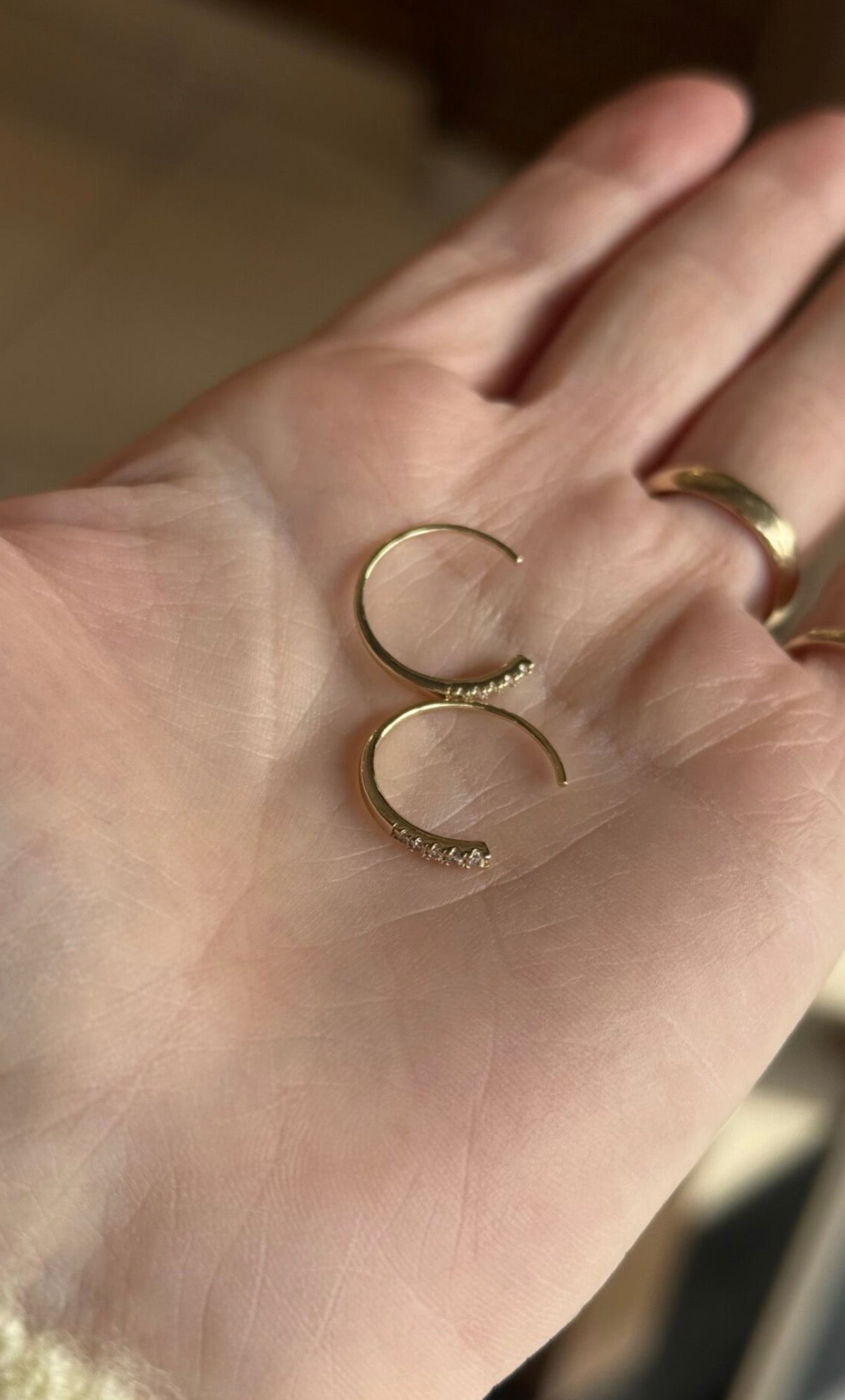 VIP Sıra Taşlı Yarım Halka Hilal Küpe 14K