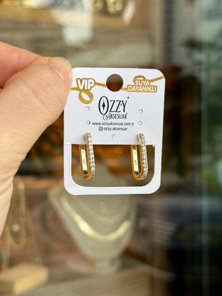 VIP Önü Sıra Taşlı Oval Halka Küpe