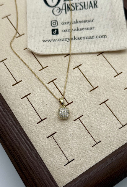 VIP Gömme Taş İşlemeli Bombe Uç Kolye 45 cm 14K