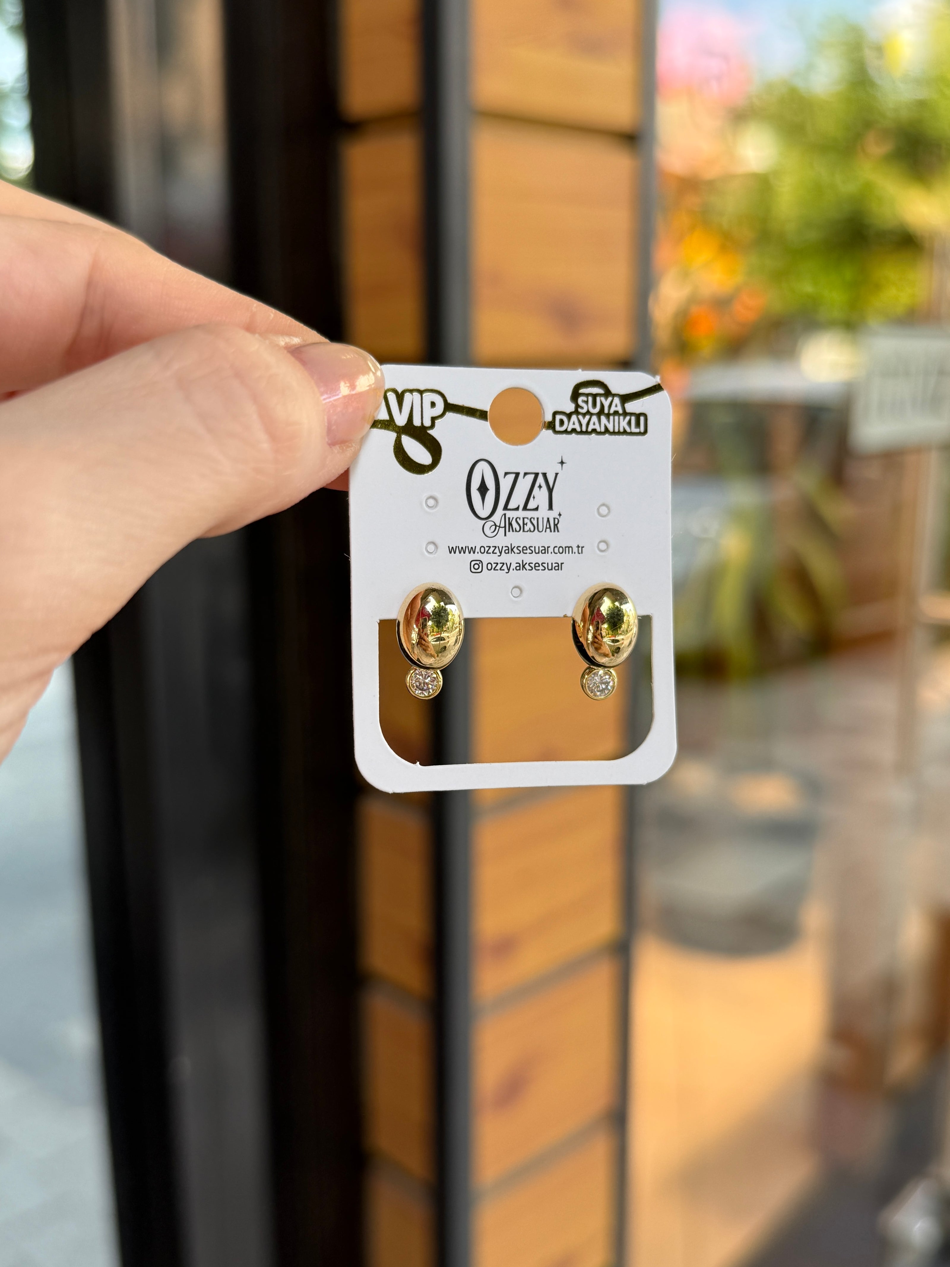 VIP Yuvarlak Taş Sallantılı Oval Küpe