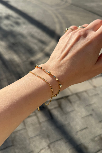 VIP Top Detay Çift Zincirli Bileklik 14K 18 + 3 cm