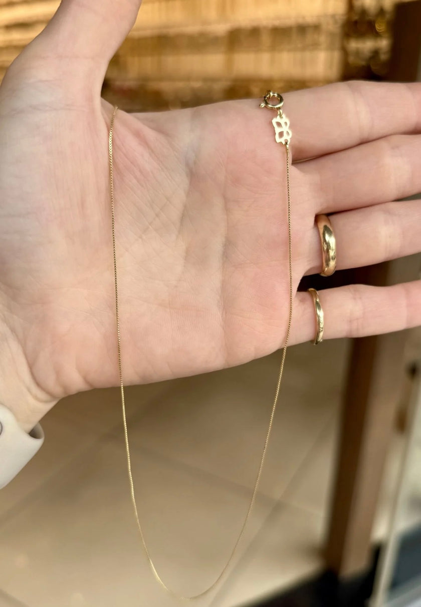 VIP Kelebek Detaylı İnce Kutu Zincir Kolye 45 cm 14K