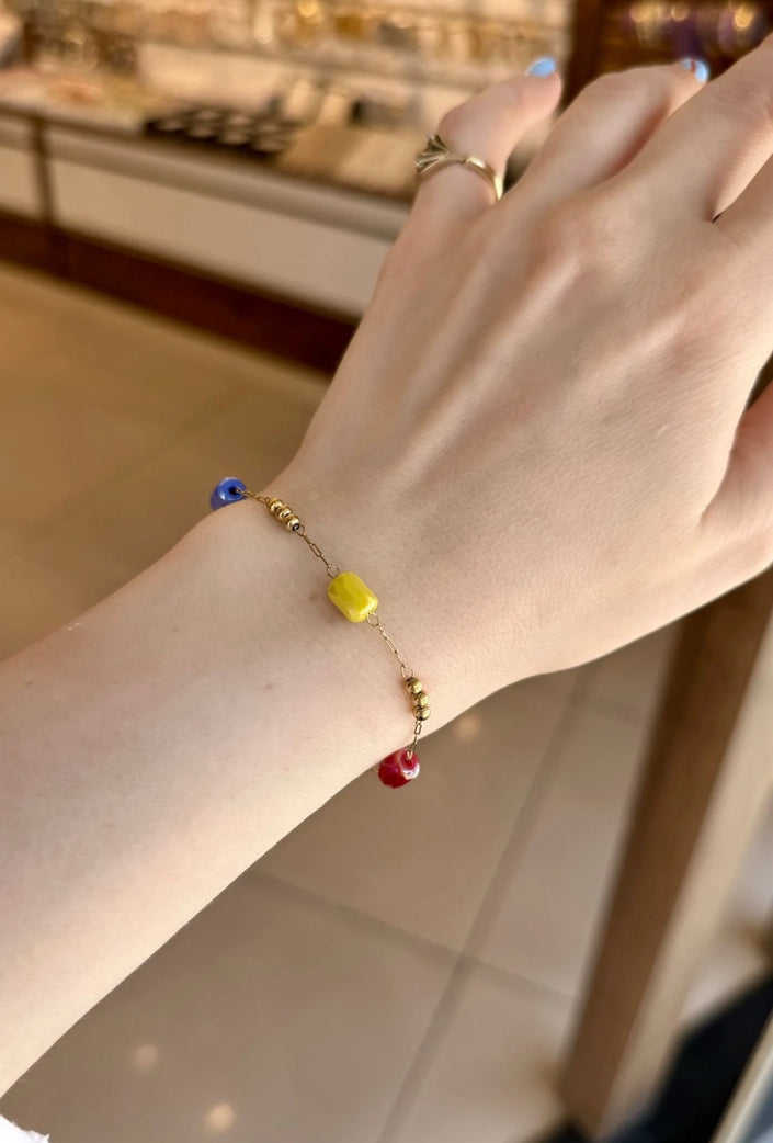 Çok Renkli Kristal Boncuklıu Çelik Zincir Bileklik 17 + 3 cm