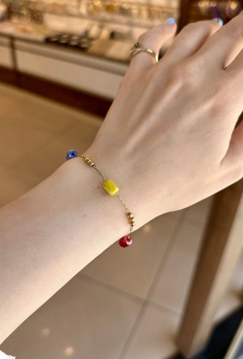 Çok Renkli Kristal Boncuklıu Çelik Zincir Bileklik 17 + 3 cm