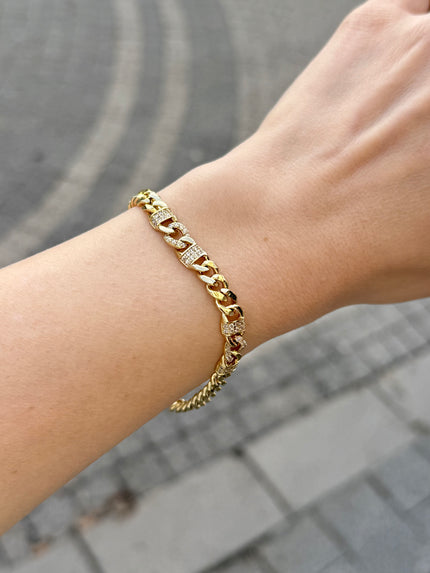 VIP Gömme Taşlı Kemer Model Ezme Zincir Bileklik 14K 17 + 2 cm