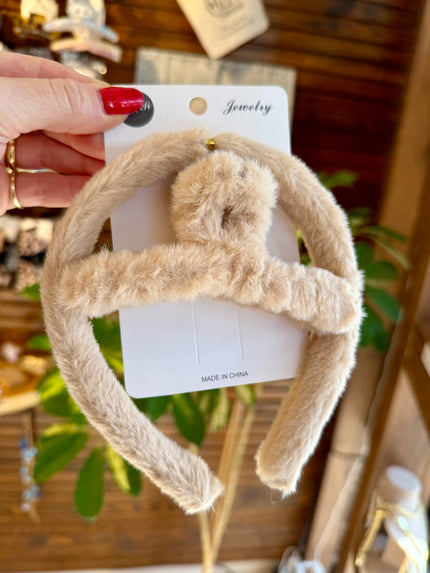 Peluş Taç Toka Seti Deve Tüyü