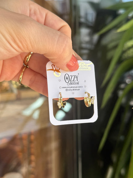 VIP Tek Kanadı Taşlı Kelebek Halka Küpe