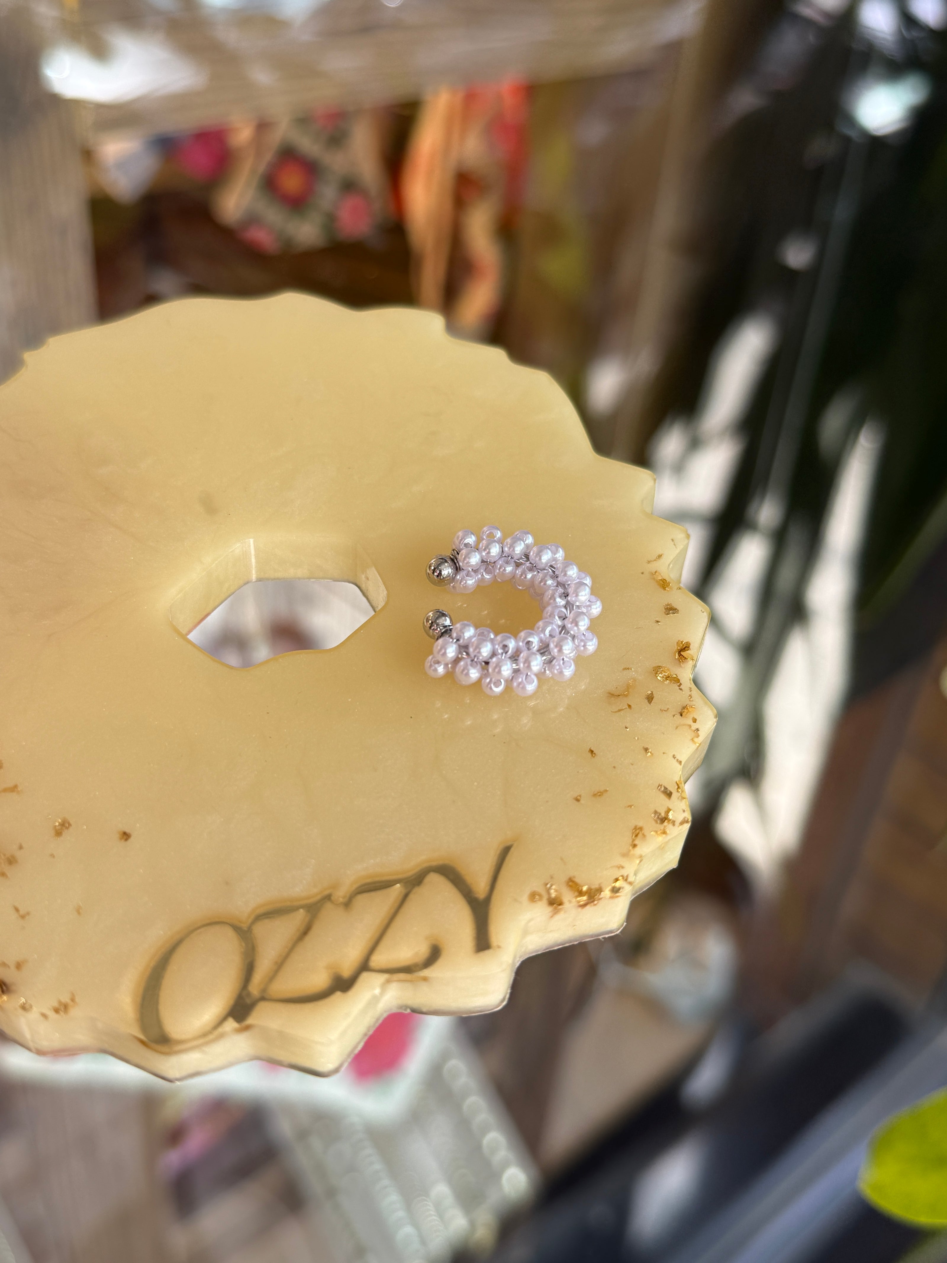 Tamamı İncili Earcuff Kıkırdak Küpe 1 Adet Gümüş Renk