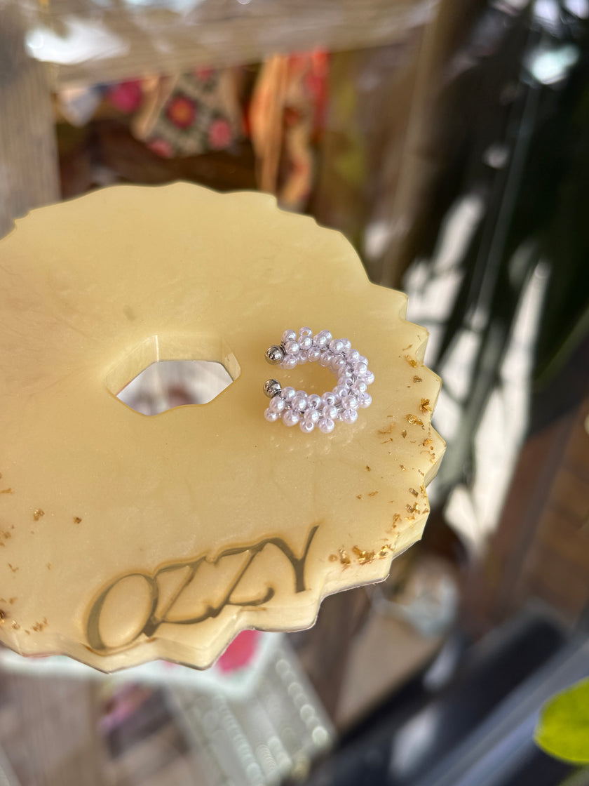 Tamamı İncili Earcuff Kıkırdak Küpe 1 Adet Gümüş Renk