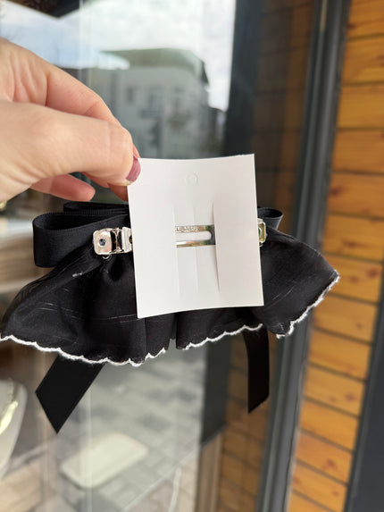 Katlı Tül Modelli Fiyonk Otomatik Toka Siyah
