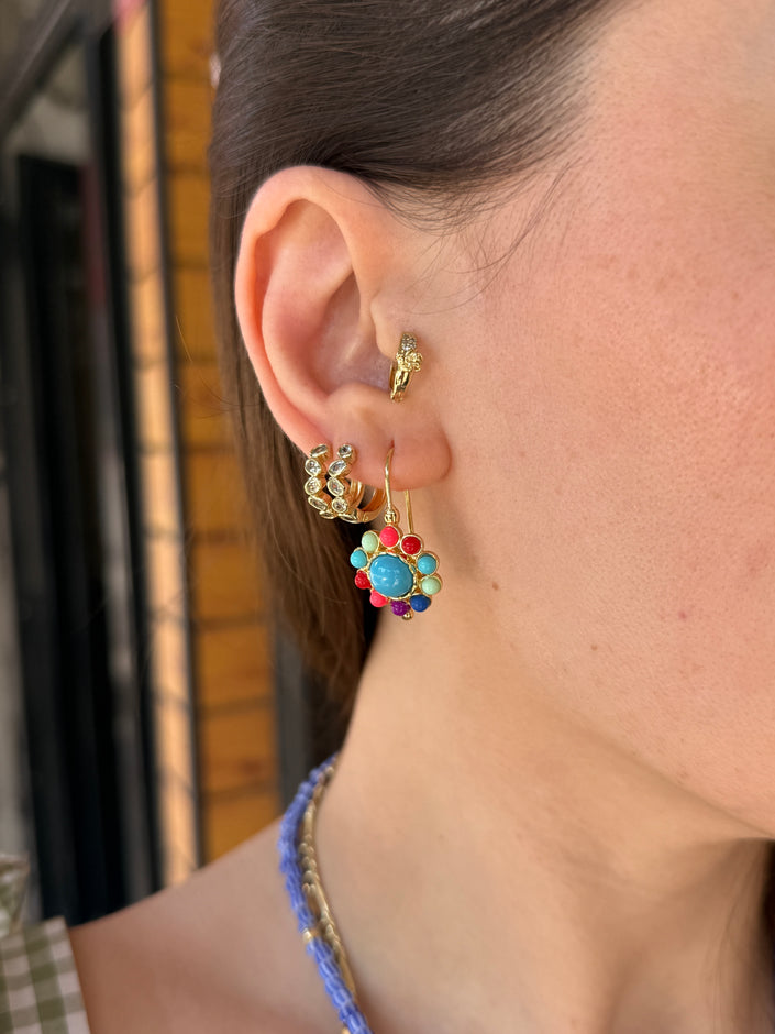 Mix Renk Boncuklı Çiçek Model Kanca Küpe