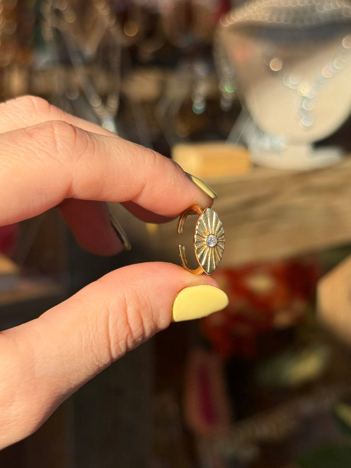 El Yapımı Tek Taşlı Oval Sun Light Ayarlanabilir Yüzük