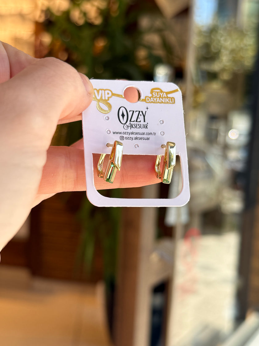 VIP Yeşil Zirkon Taşlı Şerit Halka Küpe