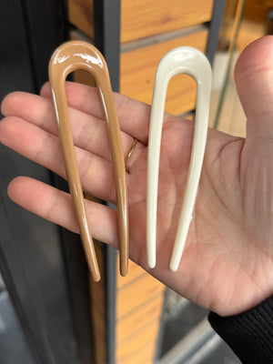 2'li Fransız Çatal Topuz Tokası Krem Latte