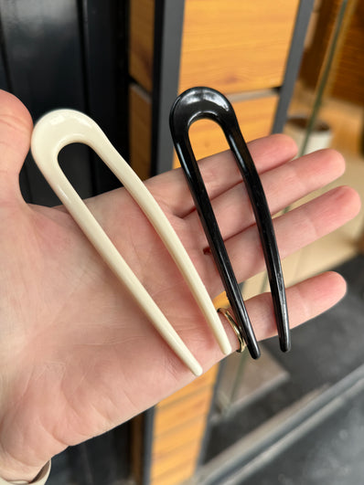 2'li Fransız Çatal Topuz Tokası Krem Siyah